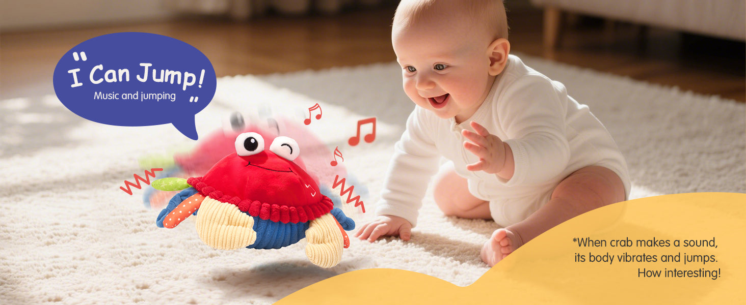 Baby playing with Crabby Crawl while it bounces and plays music