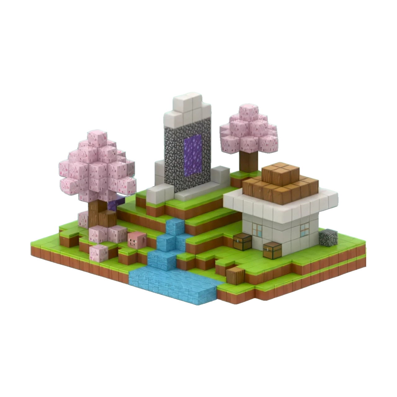 Cherry Blossom Hill Portal (990 Pcs) Minecraft Magnetic Building Blocks Set