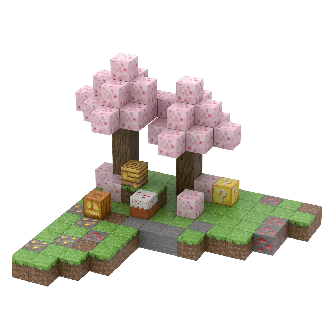 Cherry Blossom Land (128 Pcs) Minecraft Magnetic Building Blocks Set
