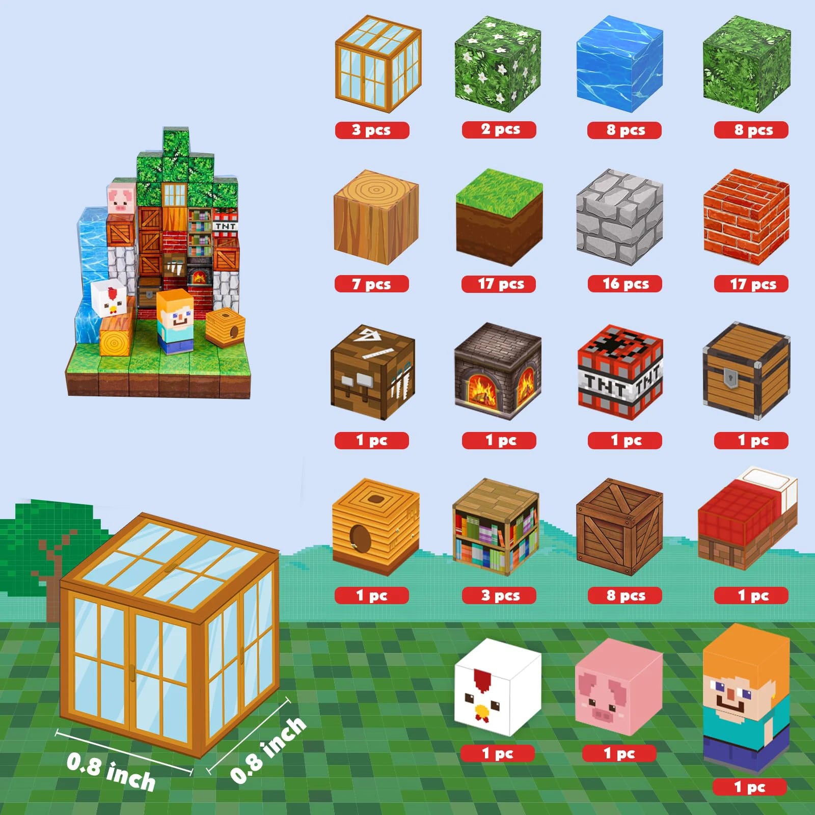Forest Village (100 pcs) Minecraft Magnetic Building Blocks Set